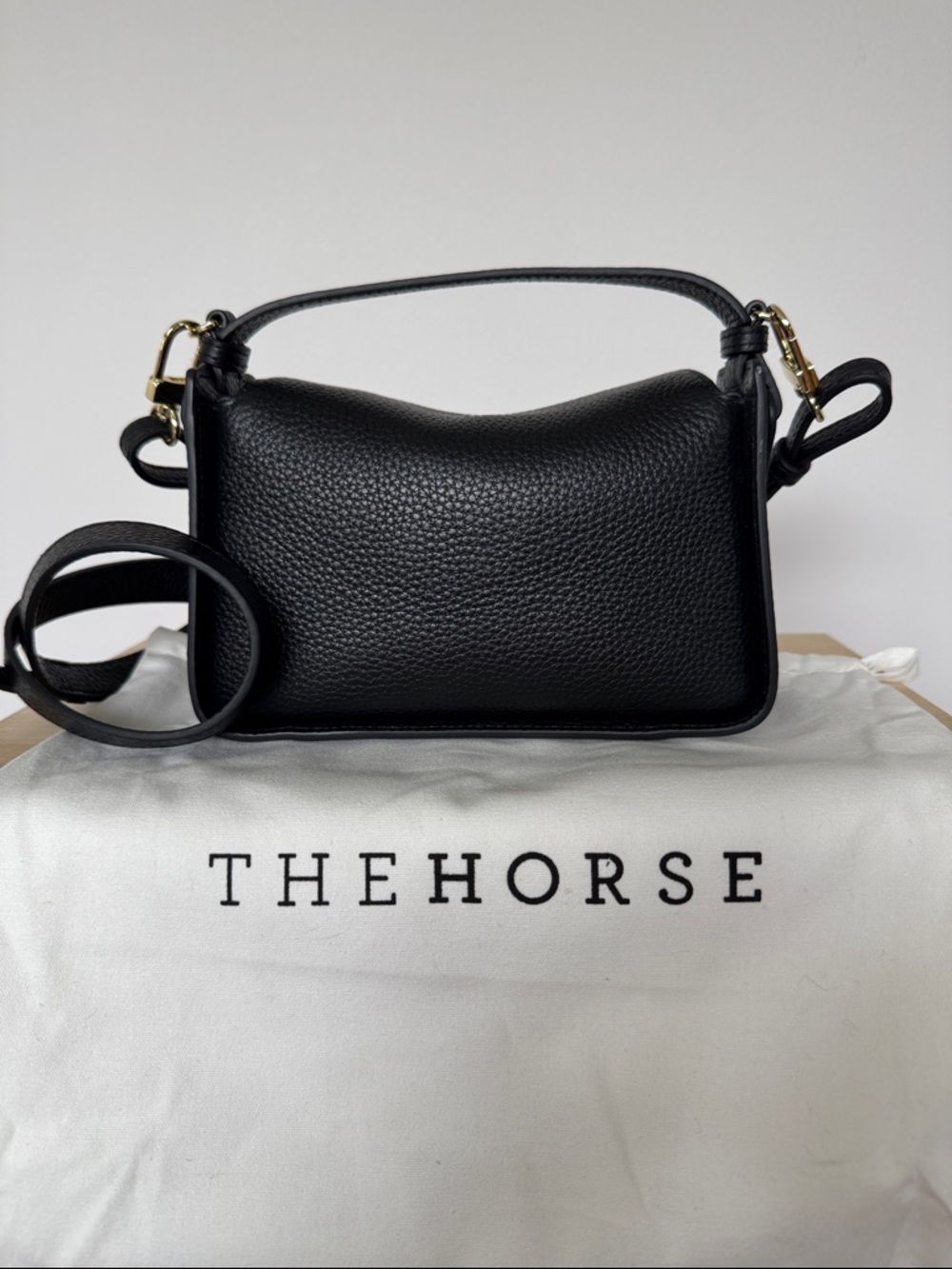 The Horse Black Pebbled Leather Mini Clementine Crossbody with Gold Hardware